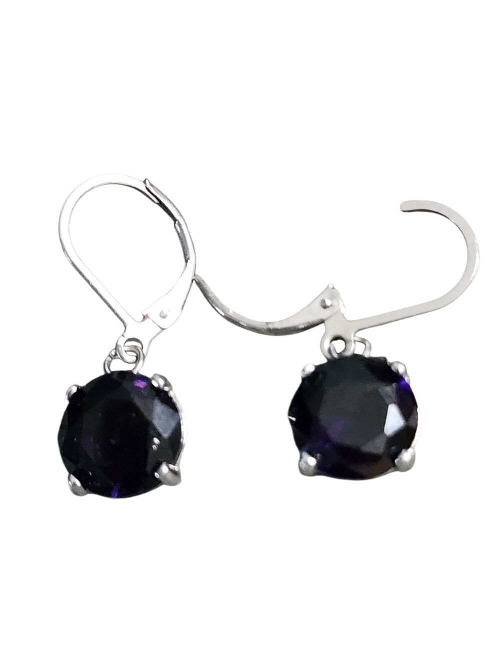 Silvertone 10mm Purple Gemstone Drop Earrings